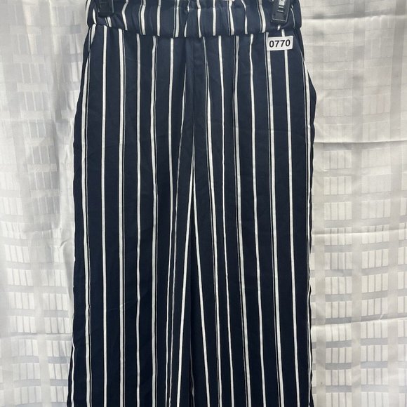 H&M Women Dress Pants Size 2 Blue Stripe Wide Leg High Rise Crop Paperbag - Picture 8 of 15